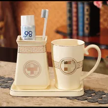 

Ceramic Bathroom Sanitary Ware Set Porcelain Couple Cups Toothbrush Rack Tray WashTools Luxury 3 Pieces Kit Wedding Gift Present