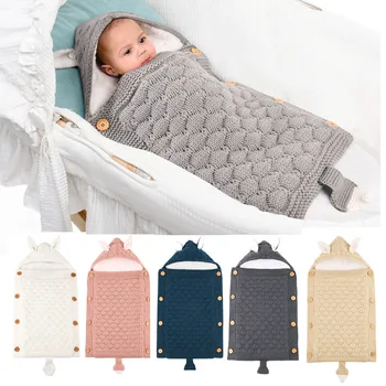 

6 Colors Newborn Baby Sleeping Bags Infant Button Knit Swaddle Wrap Winter Stroller Wrap Envelope Toddler Blanket Sleeping Bags