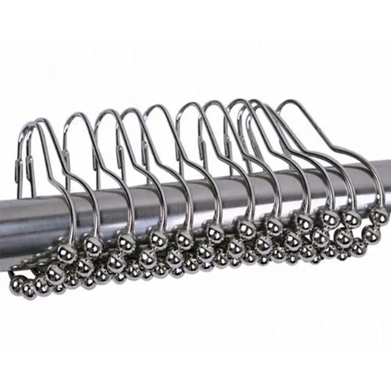6Pcs/Set Metal Stainless Steel Shower Bathroom Curtain Room Curtain Rings Hooks Buckles Window Glide Accessories W5O8