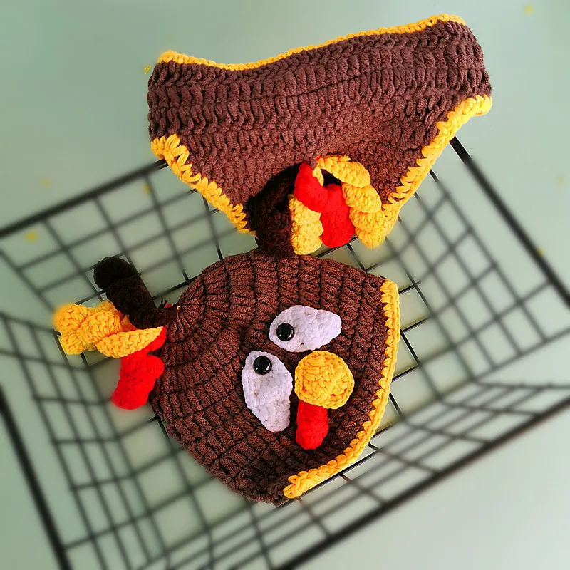 Funny Cute Cartoon Animals Turkey Baby Clothes Newborn Photography Props Crochet Knit Infant Clothing Set DIY Photo Shoot Props (4)