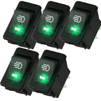 

5 Pcs 12V 35A Cars Fog Light Rocker Toggle Switch 4Pin Green LED Dashboard Sales