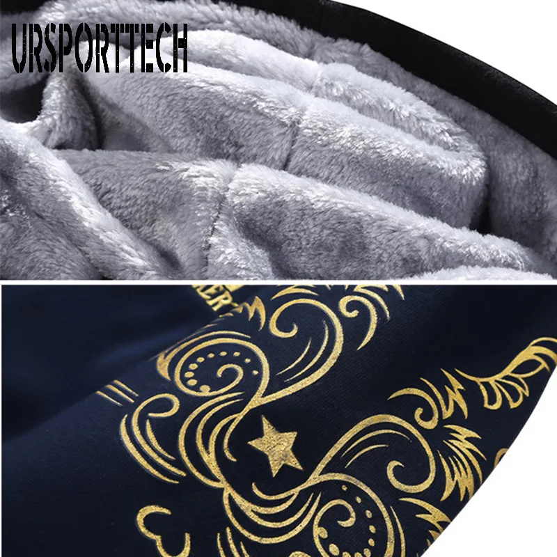 90% OFF URSPORTTECH Tracksuit Men Fleece Thick Hooded Casual Track Suit Men Jacket+Pant Two Piece Set Warm Fur Inside Winter Sweatshirt