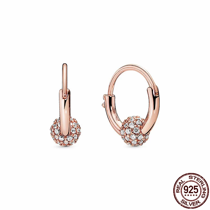 Real 925 Sterling Silver Round Rose Zircon Earrings Are Suitable as Birthday Gifts for Girls Fashion Jewelry | Украшения и