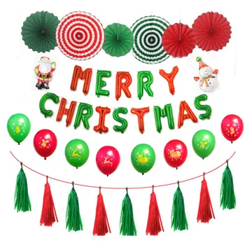 

This Year's Christmas Party Activities Background Wall Package Decoration Merry Christmas Aluminum Banner Letters Balloons Kinde