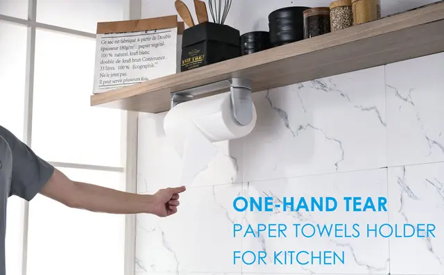 simpletome ONE HAND TEAR Paper Towel Holder Under Cabinet Silver Easy  Ahesive To Install