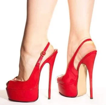 red slingback peep toe heels
