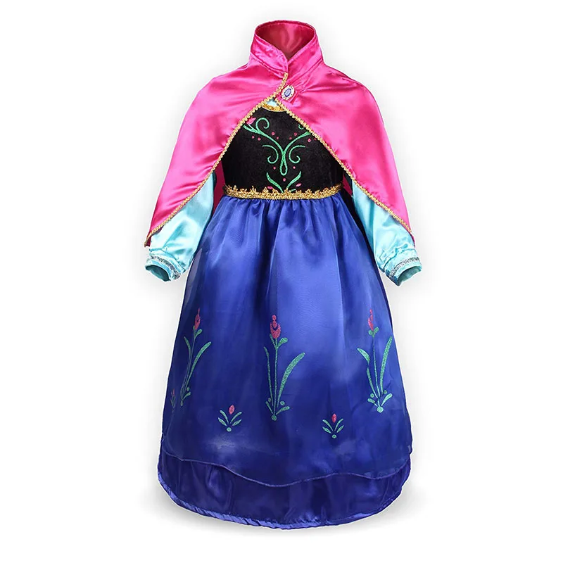 Платье принцессы Эльзы и Анны для девочек; Детский карнавальный костюм Снежной Королевы Рапунцель и Белль; детская одежда для карнавала и дня рождения; Детские платья - Цвет: Anna A