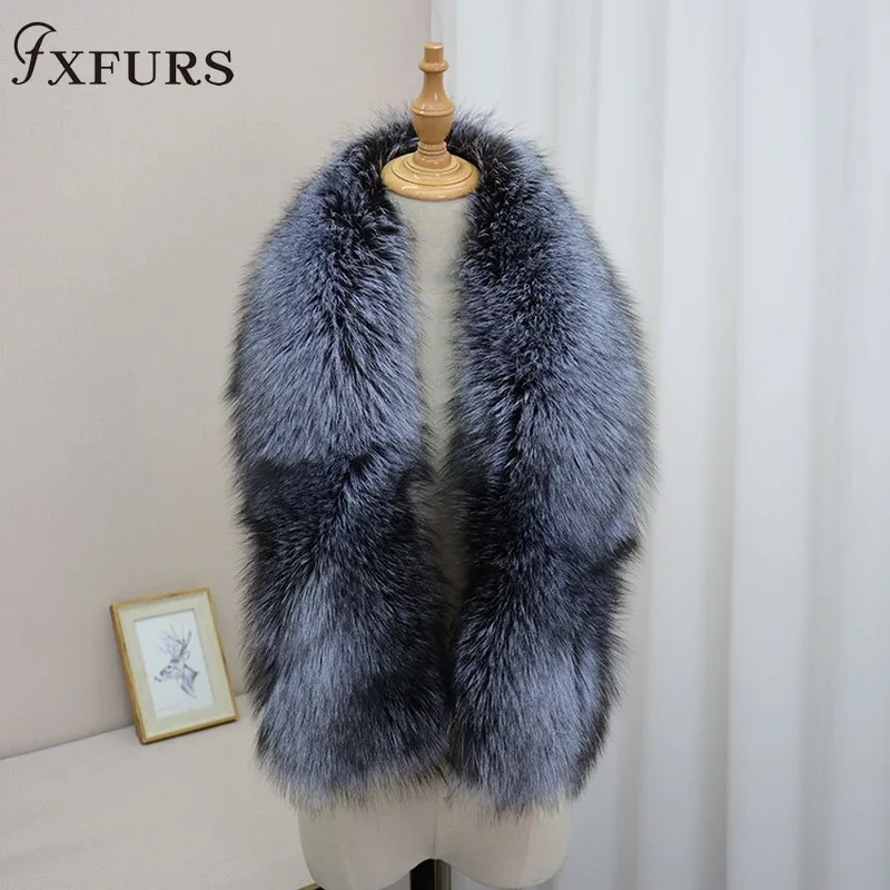 FXFURS роскошный шарф из натурального меха лисы кожаный шарф большого размера натуральный шаль из лисьего меха Зимний женский палантин