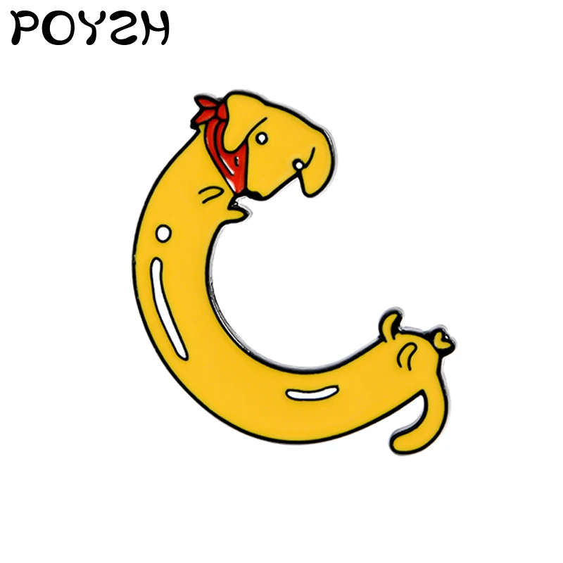 New style Dog pin Yellow dachshund Enamel Brooch Cute animals U shape Red scarf Fun Lapel Pin Backpack Jackets Badge Gifts | Украшения и