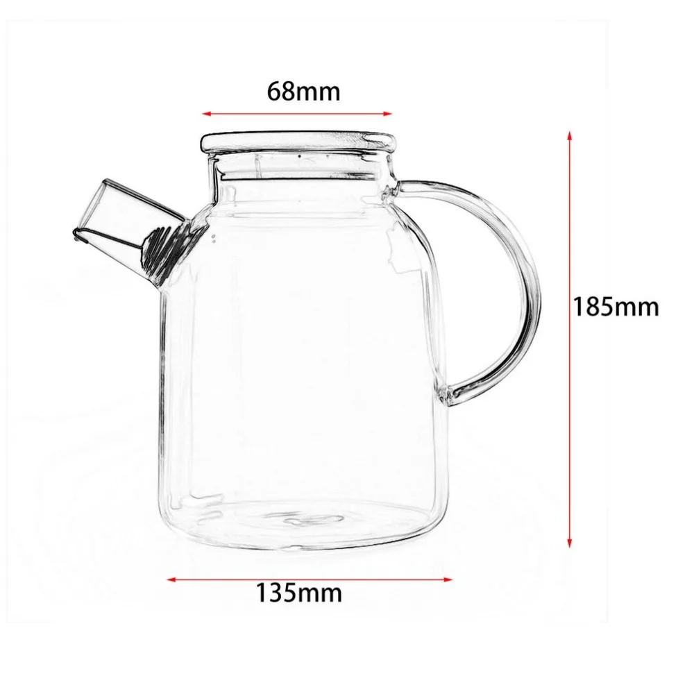 Est 1.8L большая емкость Высокая термостойкая боросиликатная стеклянная бутылка для воды кофе фильтр цветочный чайник с бамбуковой крышкой