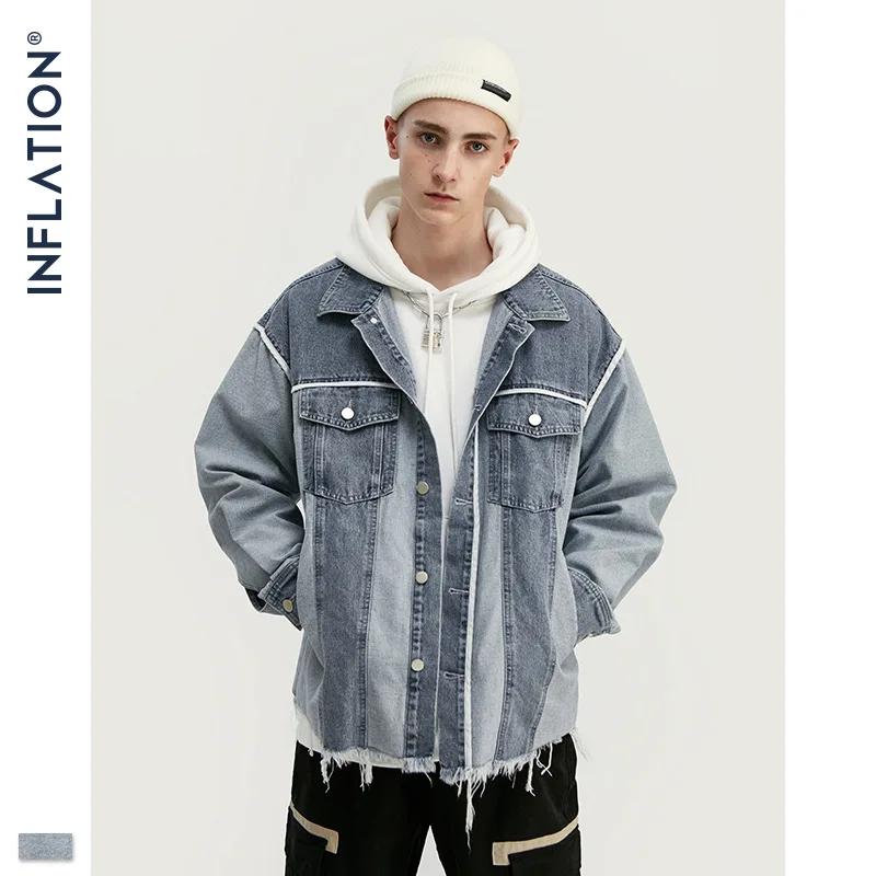 

INF Men'S Wear | 2019 Autumn And Winter New Style Europe And America Popular Brand Mixed Colors Frayed Hem Loose-Fit MEN'S Jacke