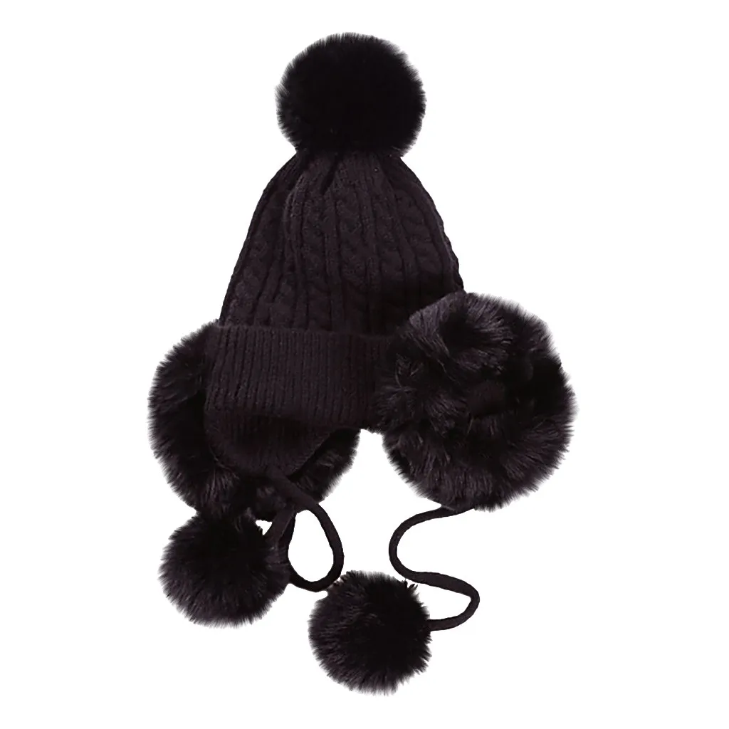 Зимняя шапка для мальчиков и девочек, милая однотонная шерстяная шапка для женщин, теплый шлем, большой шарик для волос, плюшевая шляпа, головной убор gorro invierno#35