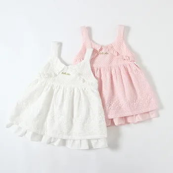 

Summer New Style Girls Solid Color Strapped Dress Female Baby Korean-style Printed Skirt Fresh 9619