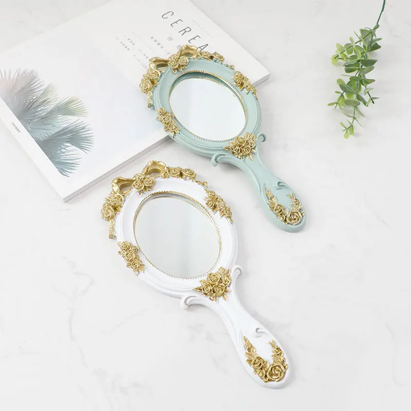uropean Style Retro Resin Mirror Handheld Mirrors for Women Girls