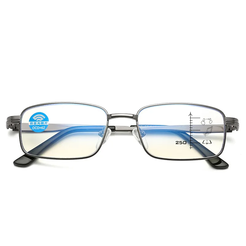 New fashion metal glasses classic business reading glasses multi-function progressive multi-focus anti-blue reading glasses