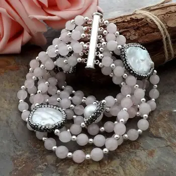 

K062112 8'' 7Strands White Pearl Rose Gems Stone CZ Bracelet