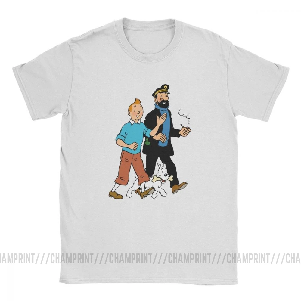 Tanie Tintin i Captain Haddock T Shirt dla mężczyzn bawełniane t shirty na co dzień wycięcie pod szyją przygody Tintin Tee odzież z krótkim rękawem