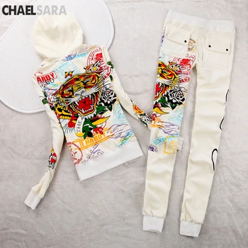 

Autumn Winter Print Tracksuits Two Piece Set Women Velvet Slim Hoodies Sweatshirt Tops+Elastic Waist Pants Casual 2 Pieces Suit