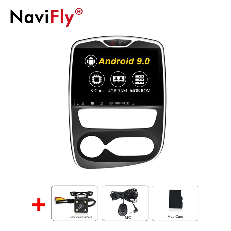 NaviFly 10,1 дюймов Android 9,0 автомобильный мультимедийный плеер для Renault Clio с Wifi gps навигацией Bluetooth 4+ 64G RDS стерео - Цвет: 8core 4 64G Camera