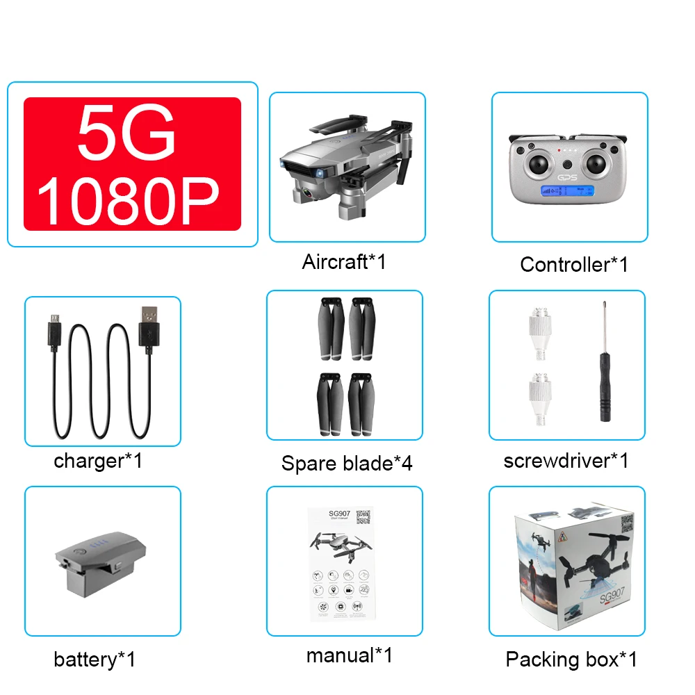 Дрон SG907 gps Дрон камера HD 4k 1080P 5G wifi Двойная камера электронный анти-встряхивание персонаж следящий Квадрокоптер Дроны с камерой - Цвет: 1080p giftbox