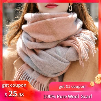 

Winter 100% Wool Scarf Women Brand 2019 Thicken Warm Shawls and Wraps Ladies Plaid Echarpe Pashmina Lamb Woolen Scarves Foulard