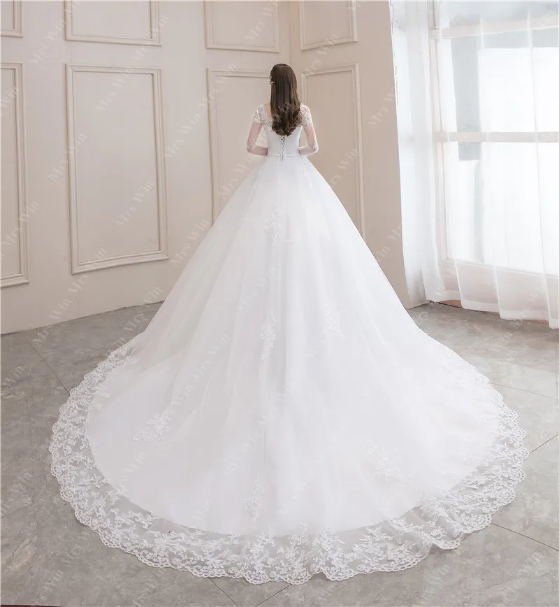 Best Selling 2024 Long Sleeve V Neck Lace Wedding Dress 2025 Vintage Bride Bridal Ball Gown Modest Wedding Dresses  Customized 6