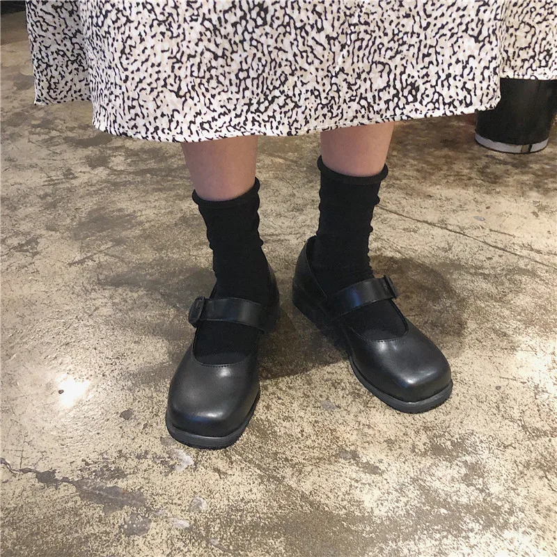 

Autumn Small Retro Women's 2019 Black And White with Pattern New Style Versatile Leather Shoes Japanese-style Harajuku Wind Dail