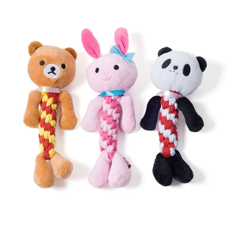 

Dog Pet Puppy Plush Dog Toys Bite Resistant Cute Animal Designs Teeth Chew Squeaker Sound Rope Toys for Small Dogs Pets Supplies