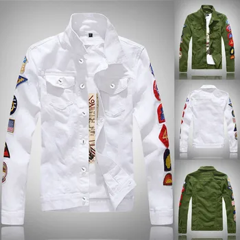 

Men's Casual Army Green Denim Jacket Autumn Winter Long Sleeve Turn-down Collar fashion Denim Jacket Coat Spring W0821