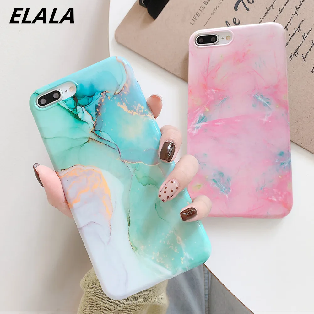 Глянцевый мраморный телефонный чехол ELALA для iPhone XR новые милые Чехлы карамельных