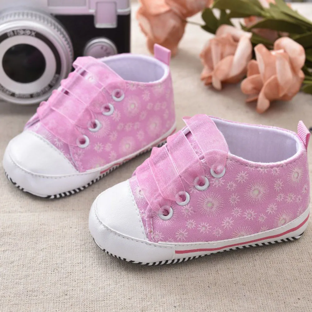 Детская резиновая обувь для девочек, однотонная парусиновая обувь с цветочным принтом и кружевом, нескользящая Мягкая Повседневная обувь для новорожденных