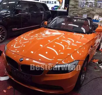 

3M quality Gloss Orange Vinyl Wrap whole Car wrap covering with Air Bubble Free / initial Low tack glue PROTWRAPS 1.52x18m