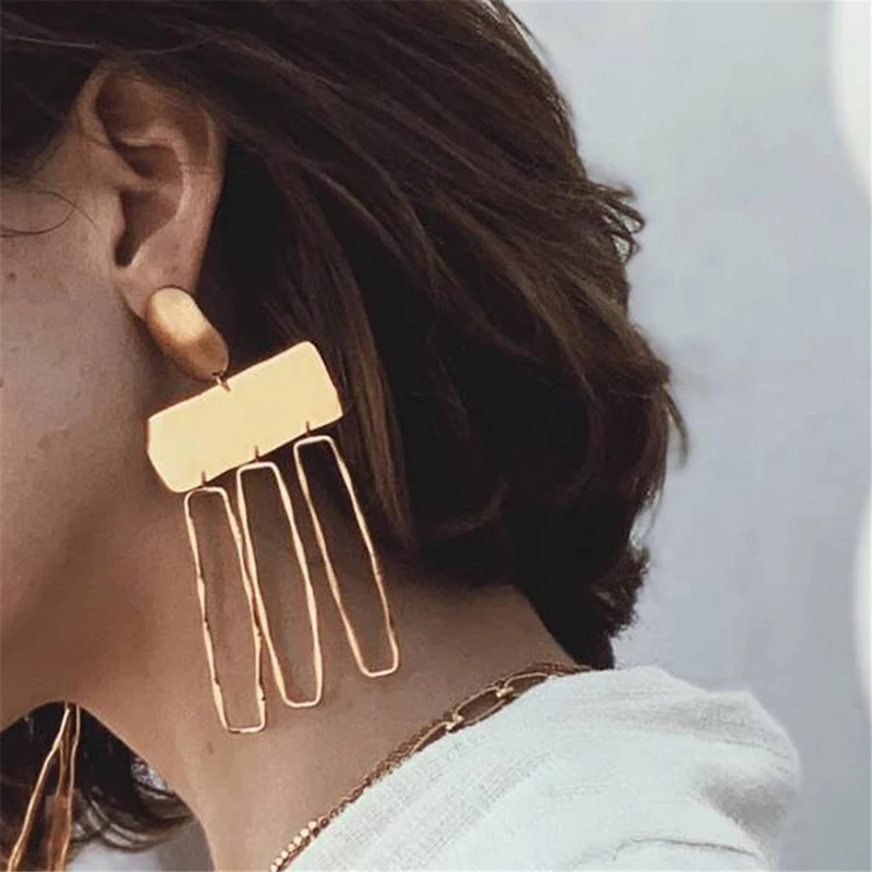 

Oversize Punk Gold Drop Earrings For Women Geometric Rectangle Tassel Long Statement Dangle Earings Jewelry Ear Accesorios Mujer