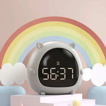 

Creative Intelligence Cartoon Alarm Clock Gift Dormitory Desktop Students Alarm Clock USB Charging Voice LED Clock