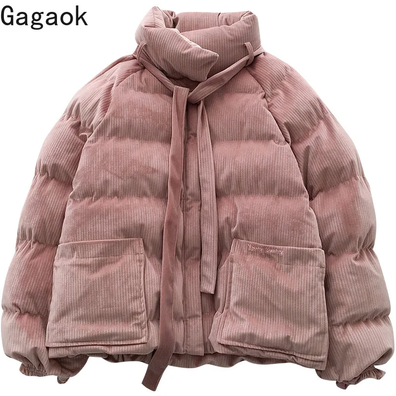 Gagaok женские модные теплые зимние новые парки однотонные на молнии со шнуровкой