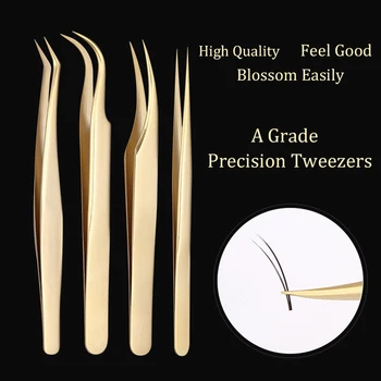 

High End Stainless Steel Eyelashes Tweezers Professional For Eyelashes Extension Gold Decor Anti-static Tweezer Makeup Tools