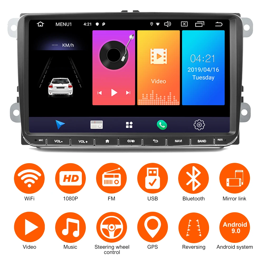 Sale AMPrime 2 din Autoradio 9" Android 9.0 car Multimedia Quad-core Car Radio Touch Screen GPS WIFI Bluetooth USB/AUX/FM MP5 Player 1