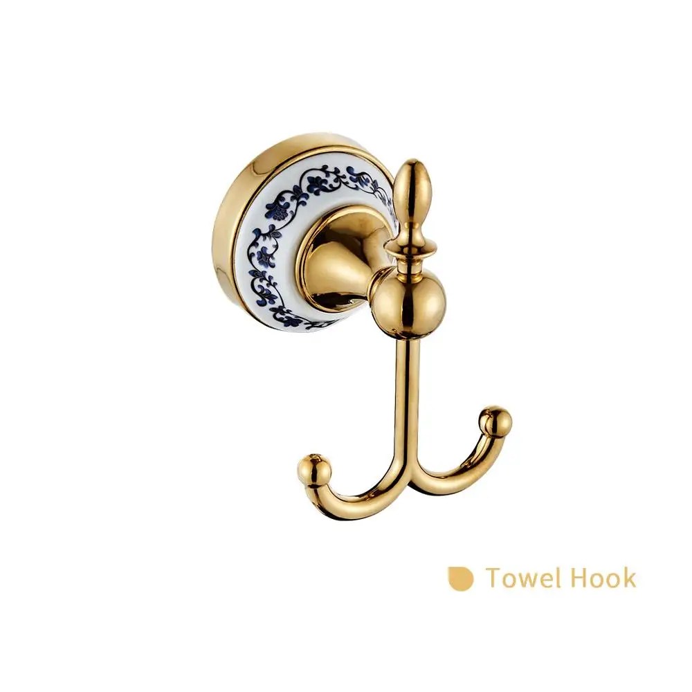 Robe Hook Золотые аксессуары для ванной комнаты, керамические наборы, держатель для полотенец для ванной комнаты, настенный держатель для туалетной бумаги, держатель для туалетной щетки, крепления для ванной комнаты - Цвет: Robe Hook