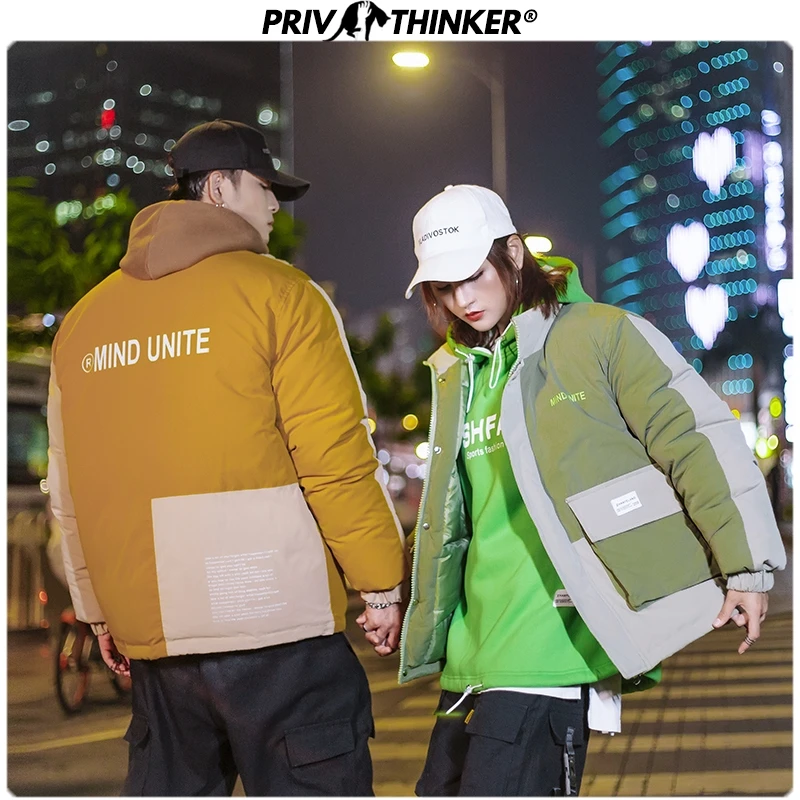 Privathinker,, пара, пэтчворк, хип-хоп, толстая парка для мужчин и женщин, уличная одежда, Зимняя мода, парка, пальто для влюбленных, куртка в стиле сафари