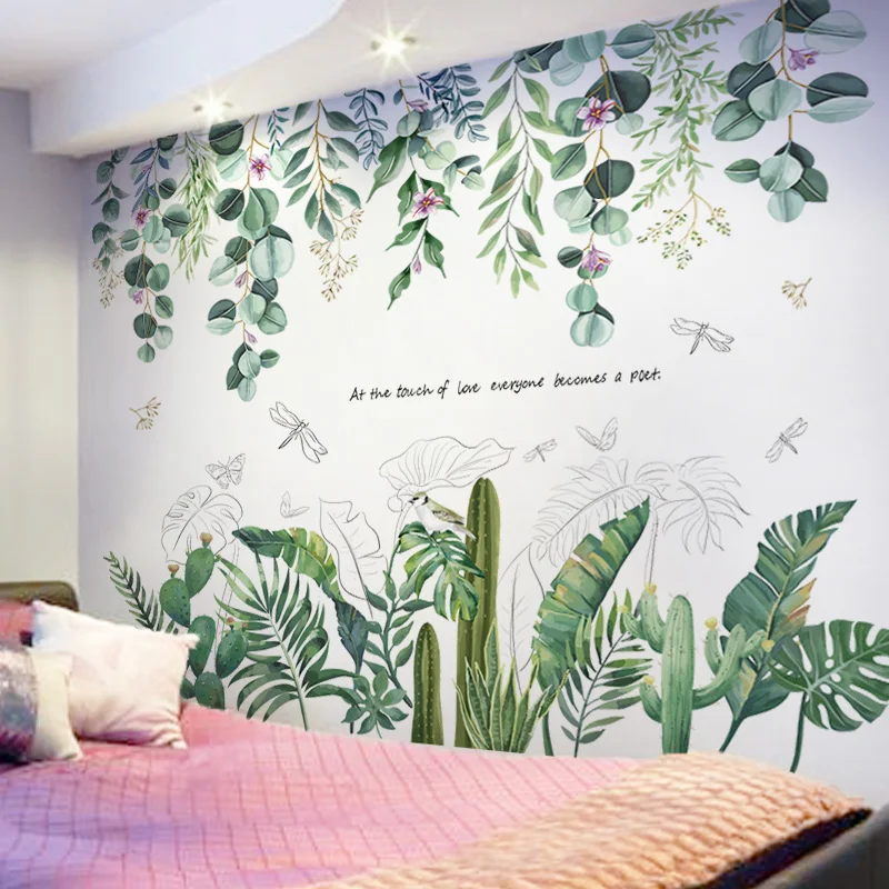 

[shijuekongjian] Tree Leaves Wall Stickers DIY Green Plants Wall Decals for Living Room Bedroom Kitchen Home Decoration