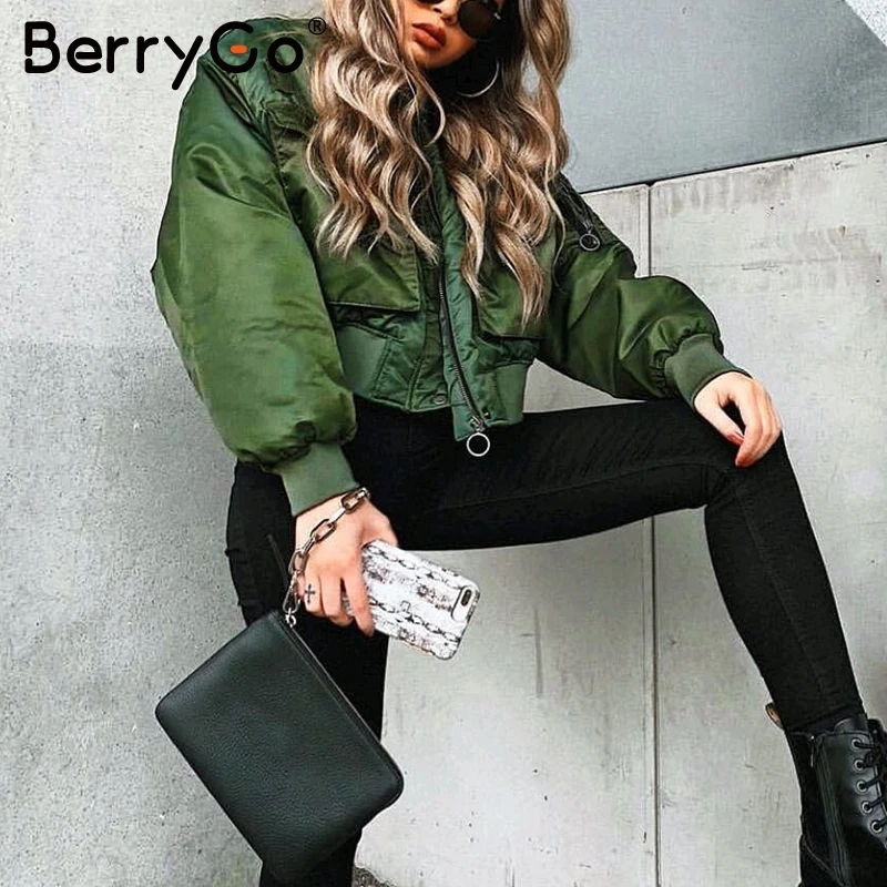 BerryGo, модные женские парки на пуговицах с карманами, на молнии, осенне-зимнее теплое Стеганое пальто, куртки, уличная одежда для девушек, пальто, тактика