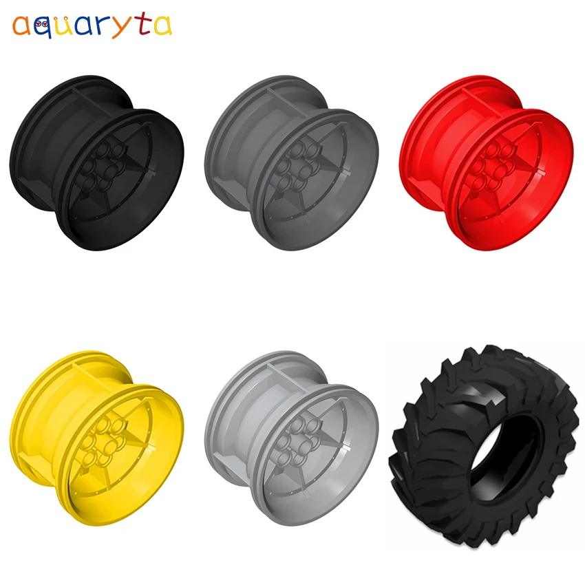 

AQUARYTA 4pcs Technology Building Car Toys 56x34mm Wheel Hub & 107x44mm Tire Compatible 15038 23798 DIY Assembles Toys for Teen