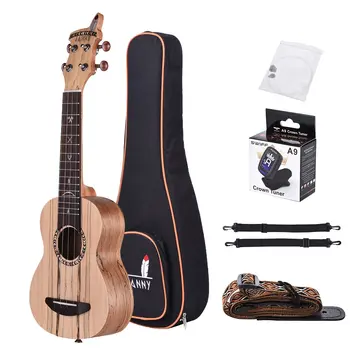 

Ammoon Hot Sales 21" Acoustic Wooden Soprano Ukulele Ukelele Uke Spalted Maple Wood Carbon String with Clip-on Tuner