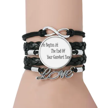 

Life begins at the end of your comfort zone Bracelet Love Black Twisted Leather Rope Wristband