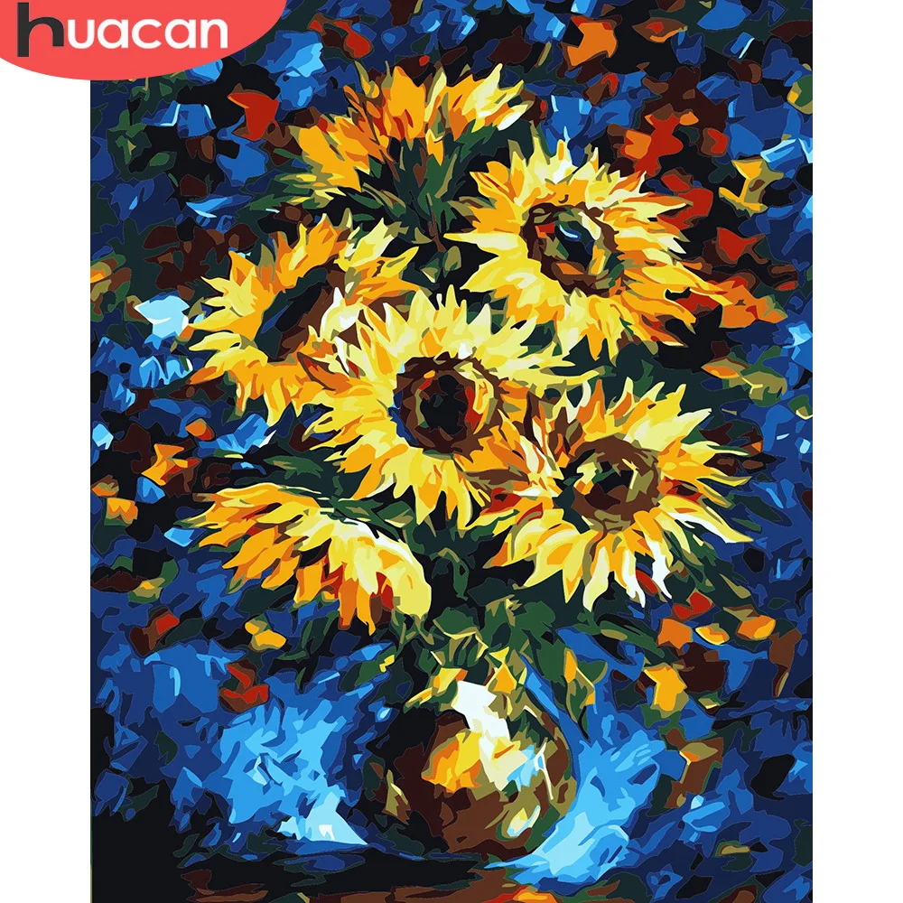 

HUACAN Painting By Numbers Sunflower DIY Oil Coloring Pictures By Numbers Canvas Paint Painting Living Room Art Gift