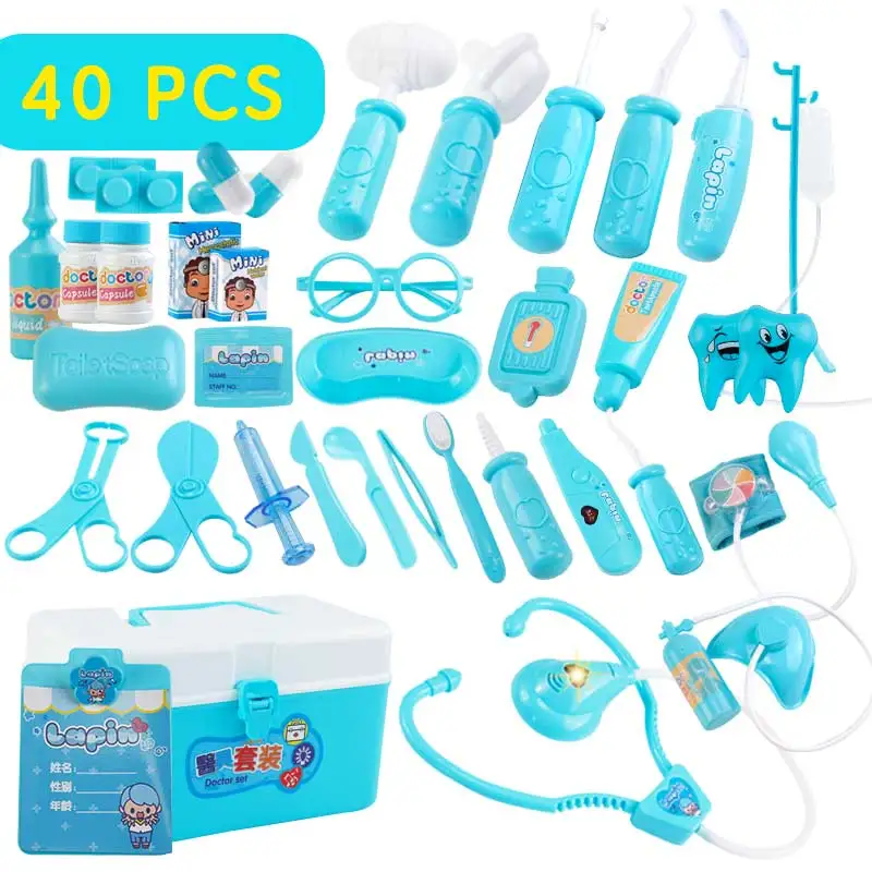 40 Pcs Blue 22-44 шт./компл. и девочек ролевые игры Доктор классический медицины моделирования ролевые игры медицинские Костюмы игрушка для Детский подарок - Цвет: 40 Pcs Blue