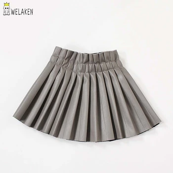 

WeLaken Girls PU Solid Pleated Skirts 2019 Fashion Baby Girl Elastic Waist Faux Leather Skirt Kids Short Skirt Children Clothing