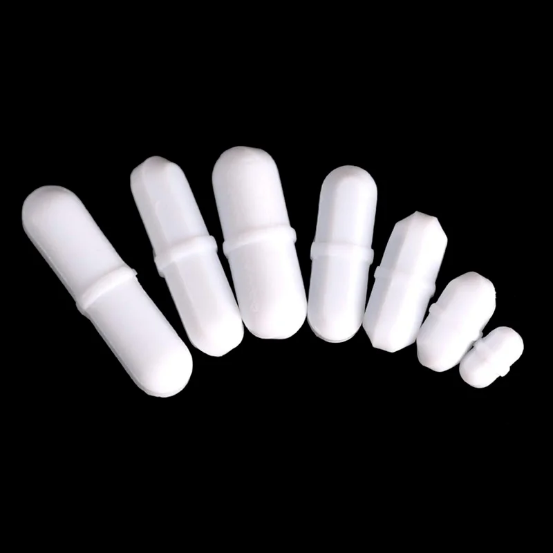 7 Pieces PTFE Magnetic Stirrer Mixer Stir Bar And 11.8" Magnetic Stir Bar Retriever, White