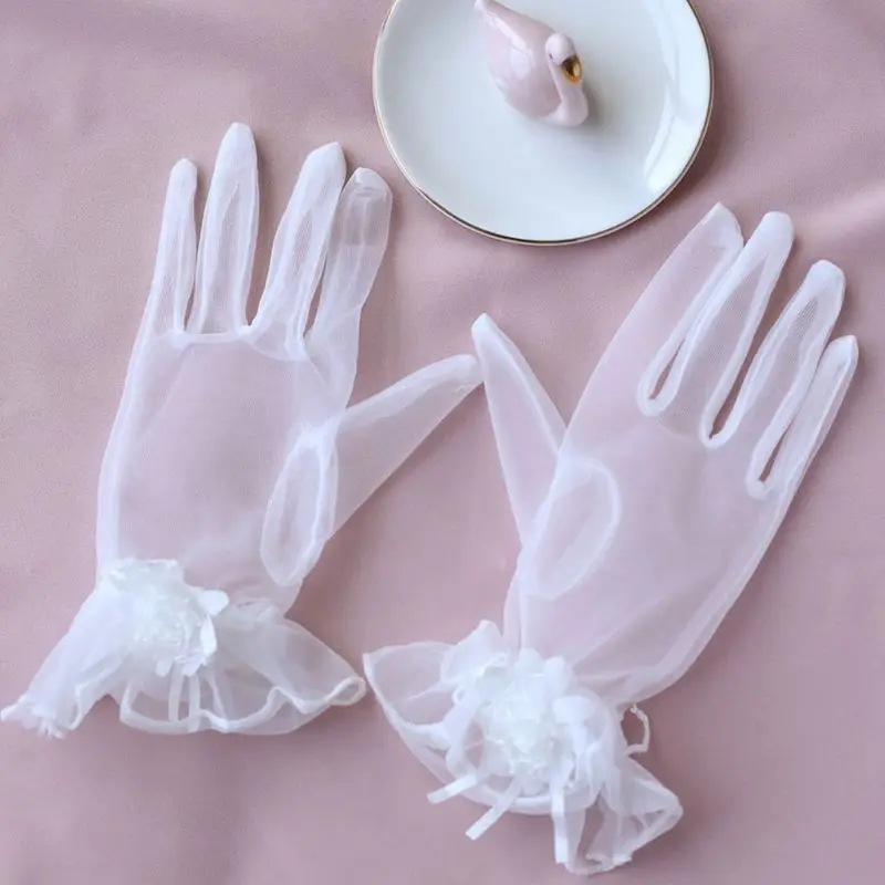 Свадебные аксессуары тонкая сеточная подкладка; цветочный принт с пальцеобразными элементами короткие перчатки Модные Гламурные женские вечерние роль перчатка для игры
