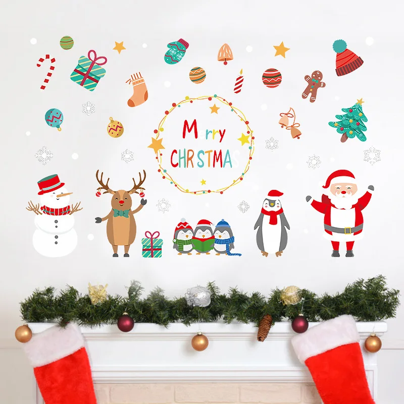 

Christmas Home Decor Wall Sticker Elk Santa Christmas Tree Window Stickers Christmas wall stickers for kids rooms